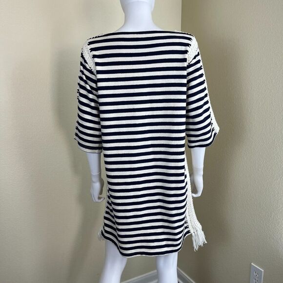 Pepin Women's Size M Breton Striped Crochet Shift Mini Dress Nautical Cotton - Picture 12 of 16